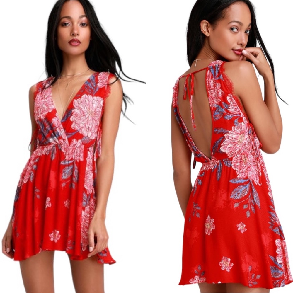 Free People Red Floral Mini Dress